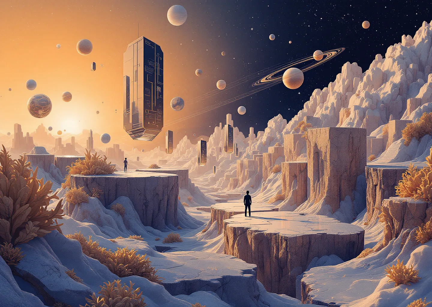 Conceptual landscape of documents, research pages, review platforms, and datasets orbiting answer engines with different citation gravity