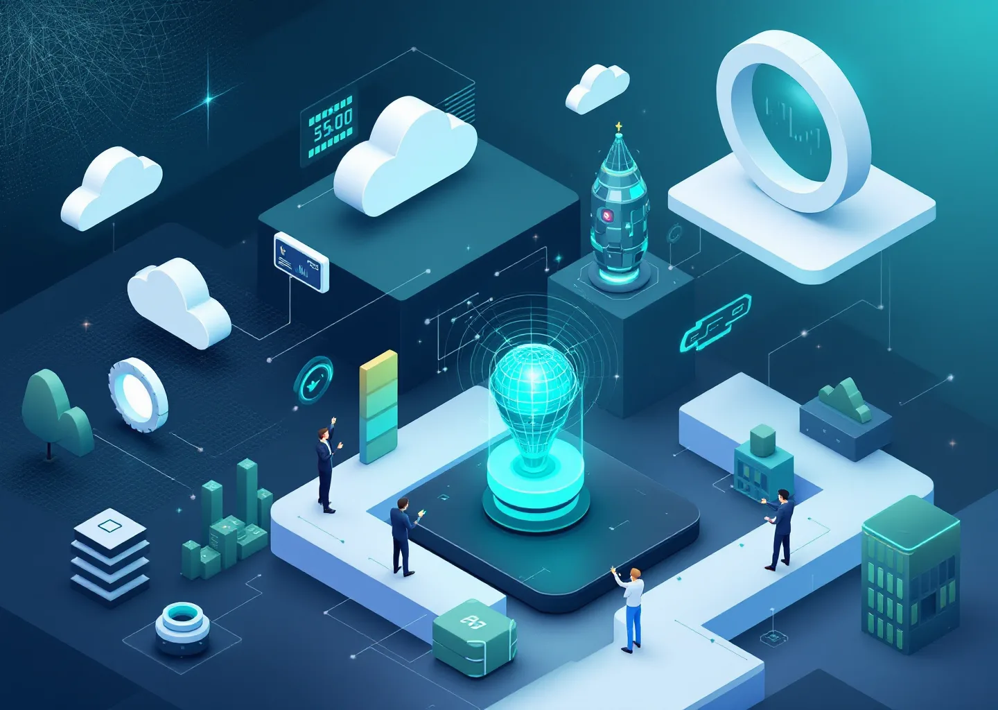 Conceptual visualization of competing AI agents in a commerce ecosystem