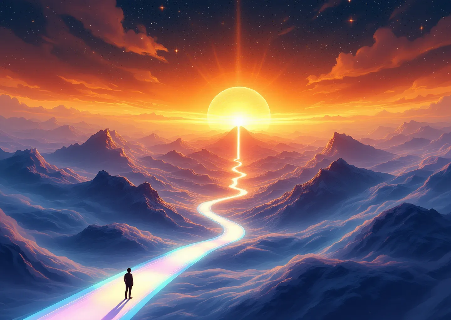 Conceptual illustration of AI referral traffic funnelling through a narrow set of dominant web destinations while the wider web fades into the background