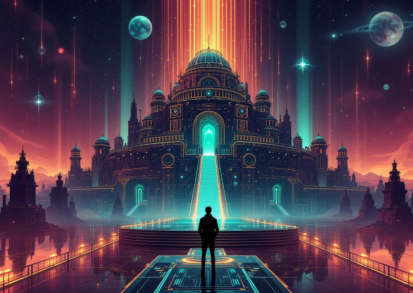 Editorial illustration of AI crawlers moving through a gated content graph where governance controls which source assets feed answer engines