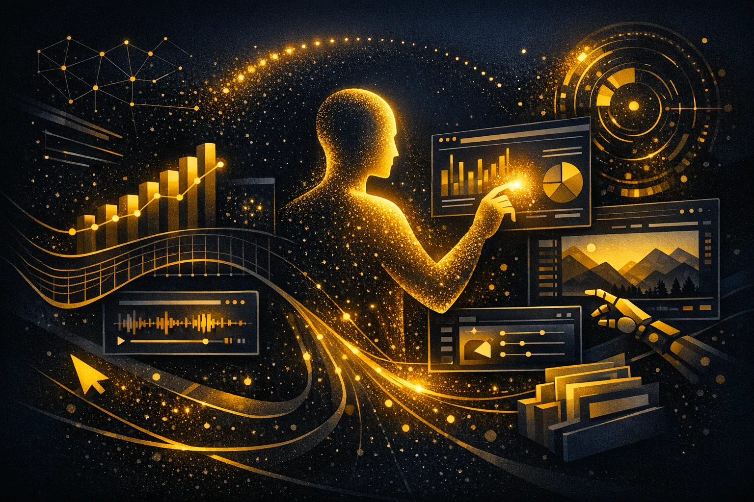 Conceptual illustration of enterprise copilots becoming action surfaces instead of chat-only layers