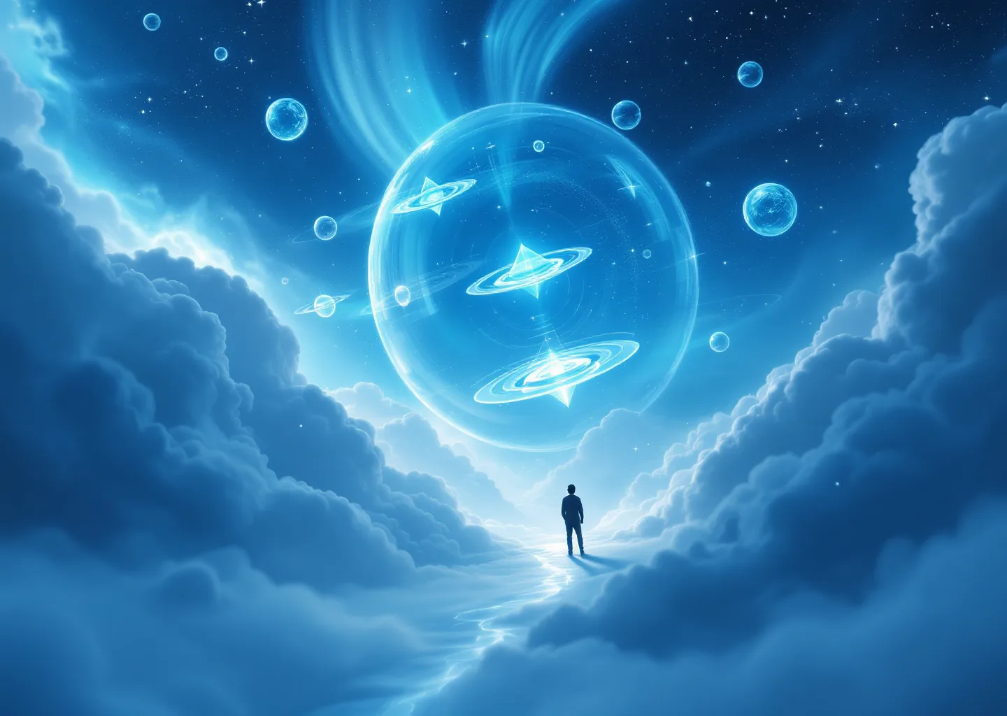 Editorial scene showing AI visibility signals being absorbed into a mainstream marketing operating system, with specialist layers orbiting around it